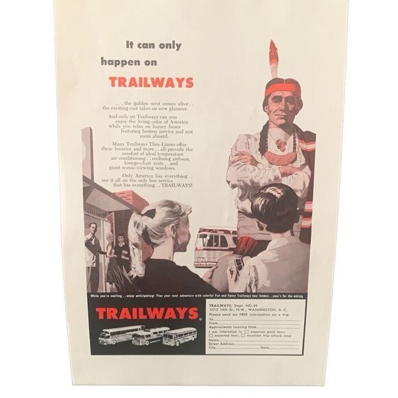 Vintage 1959 Trailways It Can Only Happen On Ad Advertisement - Picture 3 of 4
